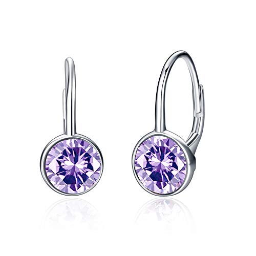 Damen Ohrringe February Geburtsstein Ohrringe Sterling Silber Leverback Amethyst Ohrringe mit Kristall Clip auf Schmuck Geschenke für Frauen Mädchen Freundinnen Schwester Geburtstagsgeschenke Cover