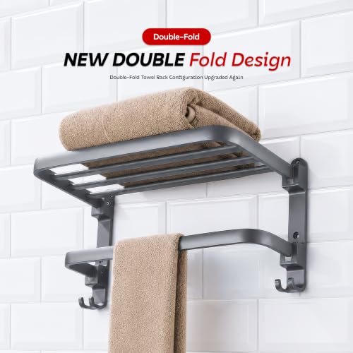 Image of Amazon Basics 40 CM Powder - Coated Aluminium Towel Rack for Bathroom with Hooks - Rust - Free, Space - Saving Bathroom Towel Holder Easy Installation Grey