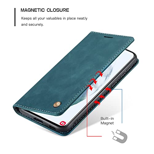Image of QLTYPRI Case for Samsung Galaxy A32 5G, Vintage PU Leather Wallet Case Card Slot Kickstand Magnetic Closure Shockproof Flip Folio Case Cover for Galaxy A32 5G - Blue