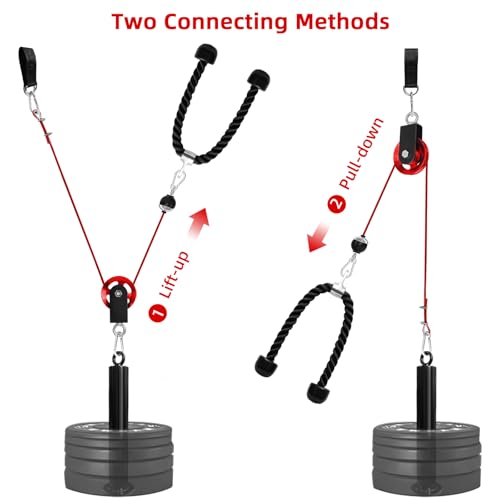 LFJ LAT Pull Down and Lift Weight Pulley System Cable Machine Pulley Attachment for Triceps Pull Down, Biceps Curl, Back, Forearm, Shoulder Home Gym Equipment (Red Set with Aluminum Alloy Pulley) - Thumbnail 5