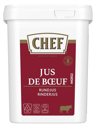 CHEF Rinderjus, Ideal für kurzgebratene Rindfleischgerichte und Steaksaucen, intensiver Rindfleischgeschmack, ergibt 10L, 1er Pack (1 x 600g GastroBox)