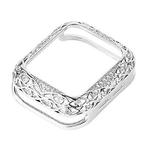 Boîtier montre Apple Watch argent pour femme avec strass brillant et protection métal sculpté