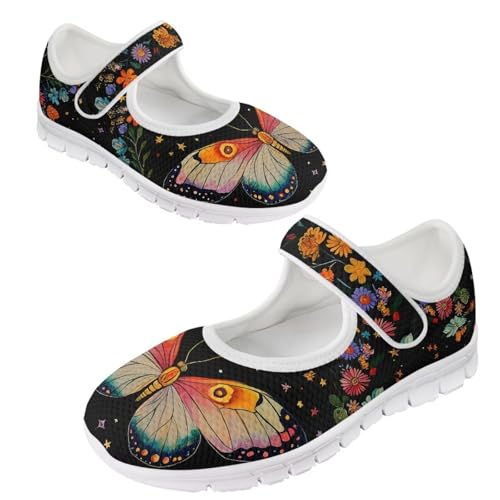 JoyLamoria Vintage Butterfly Flower Diabetic Shoes for Women Wide Walking Shoes Elastic Slip on Shoes Ultra Light4