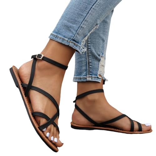 Women's Summer Strappy Flat Sandal Adjustable Casual Fisherman Shoes Open Toe Slingback Gladiator Sandals for Women