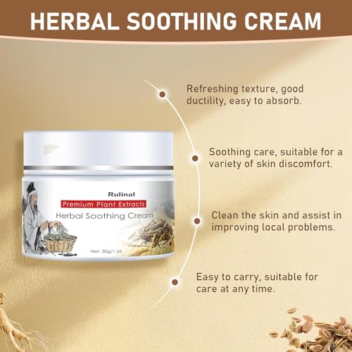 Rulinal Herbal Soothing Cream, An𝘁𝗶b𝗮c𝘁erial Natural Soothing P𝘀𝗼𝗿i𝗮𝘀is E𝗰z𝗲𝗺a Crema, Herbal Ointment for Natural Relief of Skin Problems, Chinese Balm for Men Women, Bath Cream 30g