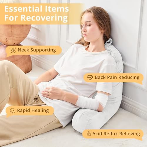 Image of Sasttie Reading Pillow for Bed, Back Pillow for Sitting Up, White | 18 inch Backrest Support Cushion for Couch, Sofa, and Floor, Dorm Essentials, OEKO-TEX, Adjustable Down Alternative Fill