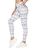 THE GYM PEOPLE Tummy Control Workout Leggings with Pockets High Waist Athletic Yoga Pants for Women Running, Fitness (Xmas Print White,Medium)