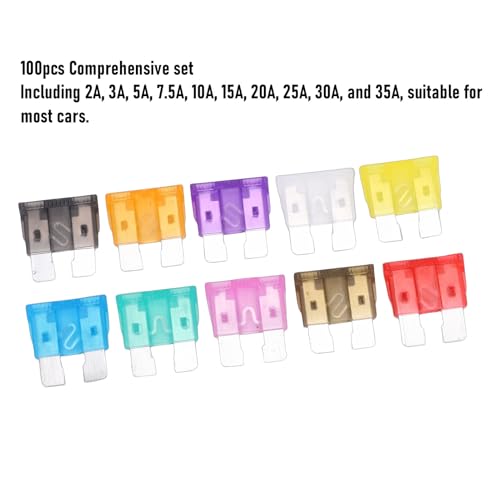 Kit de fusibles para automóvil mini, 100 piezas con diferentes amperajes de 2A a 35A, con soporte organizador miniatura 3