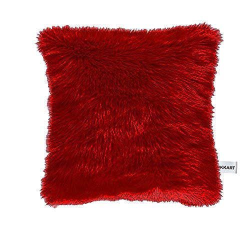 Image of Fur Cushion Pillow Cover for Set of 2 Pillow - 13x13 Inches (RED)