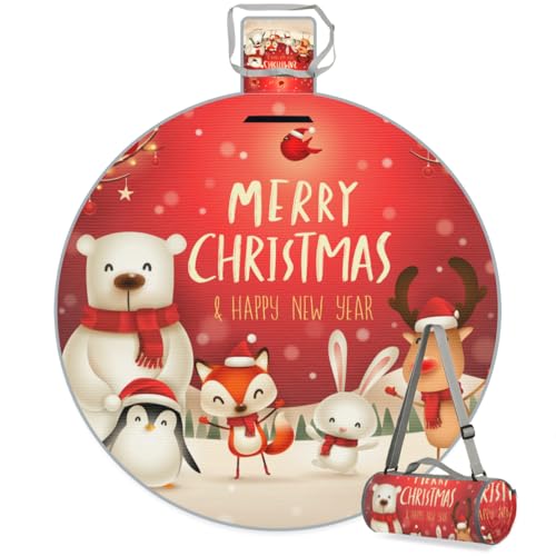 Shimoshe Christmas New Year Cute Animals Picnic Outdoor Blanket Foldable Waterproof Sandproof Beach Blanket Portable Water-Resistant Round Picnic Mat for Travel Camping Park Lawn