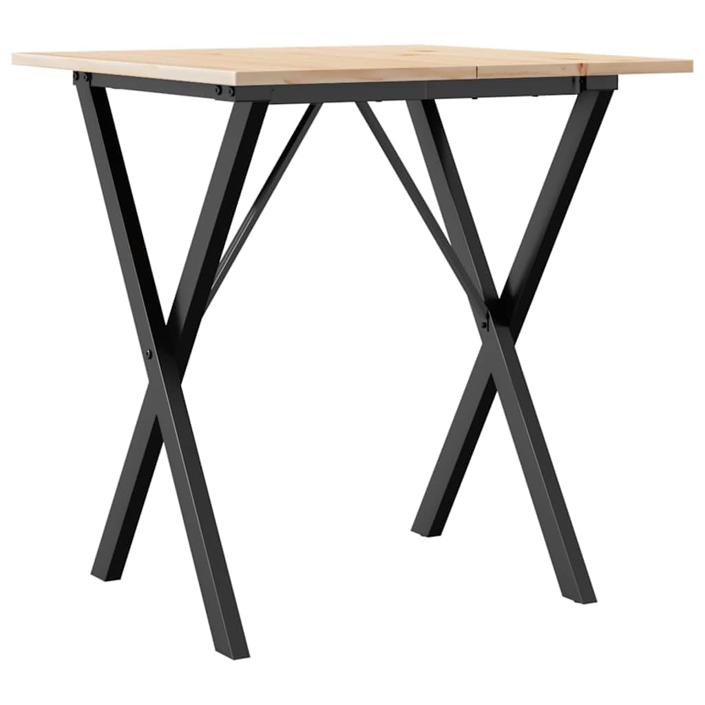 Mesa de comedor con estructura en X, 70 x 70 x 75 cm, madera maciza de pino y acero, mesa cuadrada estable con tablero robusto para alimentos y bebidas