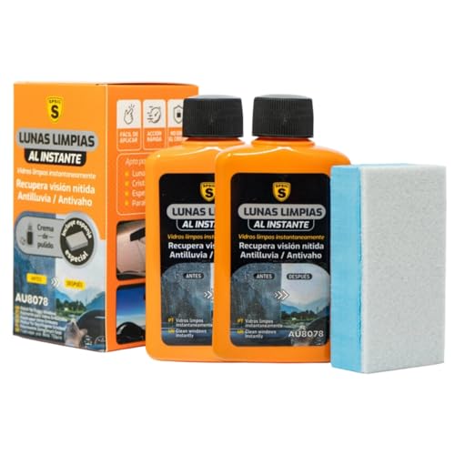 SPSIL Limpiador de Cristales para Auto con Esponja 400ml - Antilluvia y Antivaho, Limpieza Instantánea, No Rayante, Uso Interior y Exterior