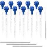 WUWEOT 10 PCS Thick Glass Droppers Pipettes, 10ml Graduated Lab Dropper Liquid Pipettes with 3 PCS Glass Stir Rod, 1PC Washing Brushes, Strong Suction Rubber Cap for Liquid Essential Oil