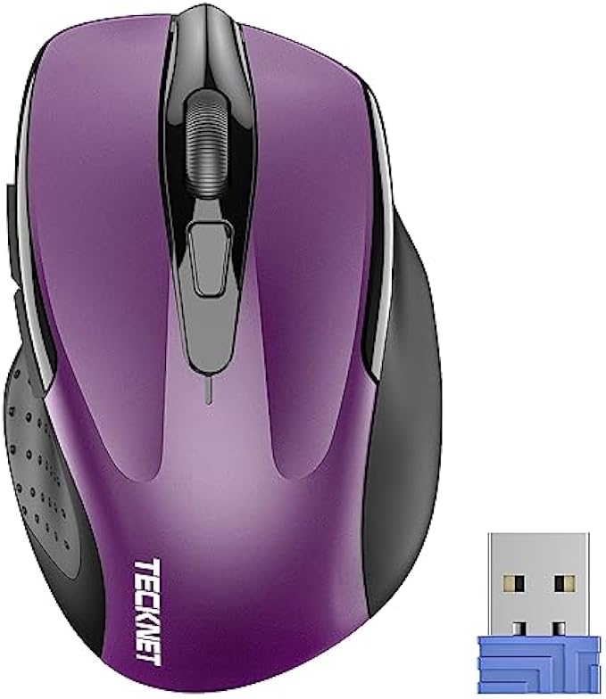TECKNET Wireless Mouse, 2.4G Ergonomic Optical Mouse, Computer Mouse for Laptop, PC, Computer, Chromebook, Notebook, 6 Buttons, 24 Months Battery Life, 2600 DPI, 5 Adjustment Levels