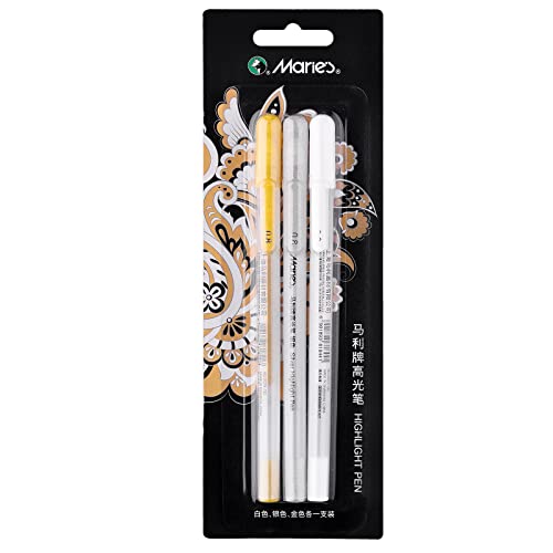 Rvogjp 3 Colors Gel Pen Set - White, Gold And Silver Gel Ink Pens, Archival Ink Fine Tip Sketching Pens For Illustration Design, Art Drawing, Black Paper Drawing, Adult Coloring Book, Pack Of 3 #TOP6