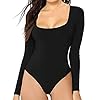 MANGDIUP Women's Scoop Neck Long Sleeve Basic Bodysuits Jumpsuits (Black, M)