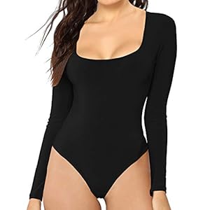 MANGDIUP-Womens-Scoop-Neck-Long-Sleeve-Basic-Bodysuits-Jumpsuits MANGDIUP Women's Scoop Neck Long Sleeve Basic Bodysuits Jumpsuits (Black, M)