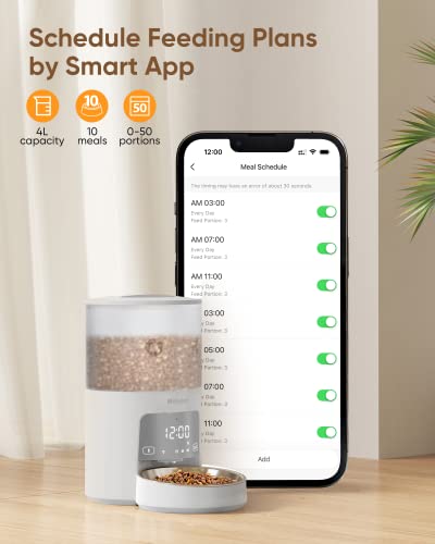 Molypet Automatic Cat Feeders - 5G Wifi Pet Feeder With App Control, 4L Dry Food Dog Feeder With Low Food & Blockage Alarms, 1-10 Meals Per Day, Up To 10S Meal Call For Pets #TOP2