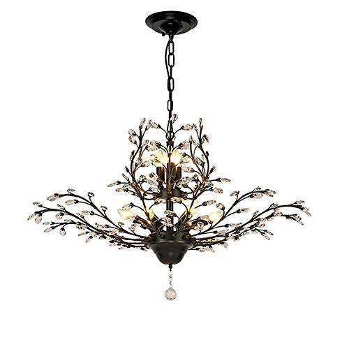 Lámpara de techo de cristal de mediados de siglo industrial, vintage, rama de árbol, candelabro ajustable, cadena de hierro, arte para sala de estar, comedor, color negro, 9 luces