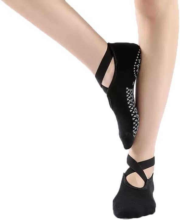LuxulaYoga Socks for Women Non-Slip Grips & Straps, anti-skid for Pilates, Pure Barre, Ballet, Dance, and Barefoot Workout (1 Pair Free size)