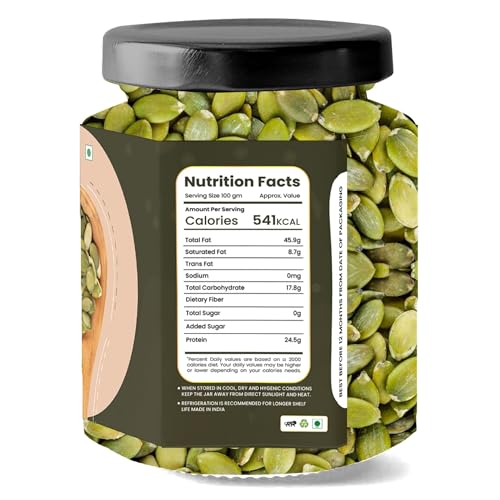 Image of LILA DRY FRUITS Roasted Pumpkin Seeds 100 Grams | Crunchy Healthy Snack Protein Rich Seeds for Daily Nutrition | Premium Pumpkin Seeds for Snacking & Cooking Perfect for Gifting