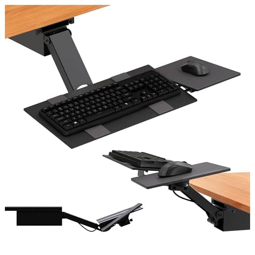 KT2 Ergonomic Under-Desk Keyboard Tray w/ Large Adjustable Height Range + Negative Tilt best sit stand standing desk computer stand holder drawer shelf pull slides out sliding angle swivels 360