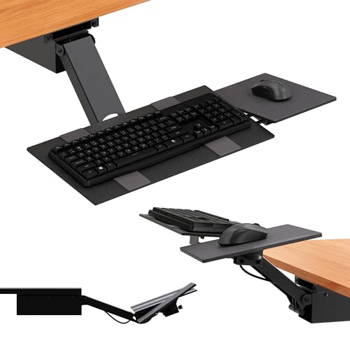 Uncaged Ergonomics KT2-b Under-Desk Adjustable Height & Angle Sit to Stand Up Keyboard Tray with negative tilt Best standing desk computer keyboard holder drawer by Uncaged Ergonomics - Used condition - US$73.52