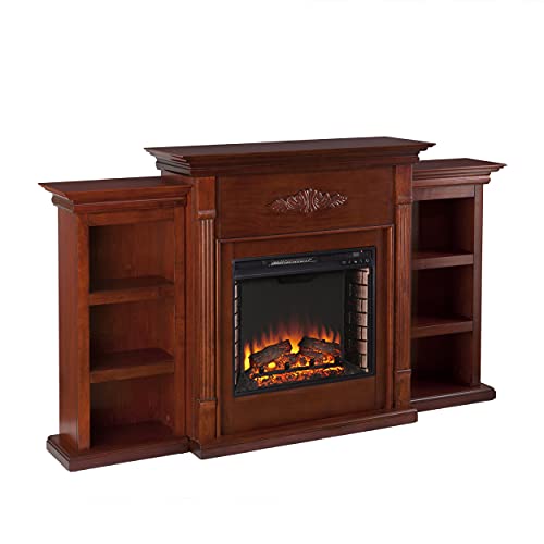 Sei Furniture Tennyson Electric Bookcases Fireplace, Mahogany #TOP2