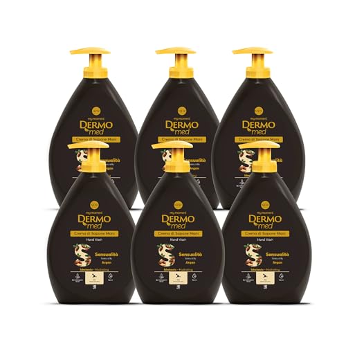 Dermomed Sapone Liquido Mani Sensualità all’Argan con Acido Ialuronico e Glicerina, Idratante, Emolliente e pH Neutro per Pelli Delicate, Dermatologicamente Testato, 600 ml x 6