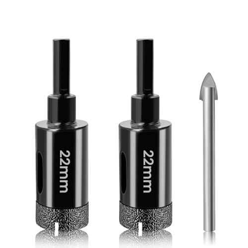 22mm Tile Hole Cutter Set Josaton 2Pcs Diamond Hole Saw with Triangle Shank, Dry Diamond Drill Bit Set for Tile Porcelain Marble Ceramic