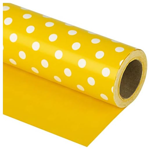 WRAPAHOLIC Reversible Wrapping Paper - Mini Roll - 17 Inch X 33 Feet - Yellow and Polka Dot Design for Birthday, Holiday, Wedding, Baby Shower