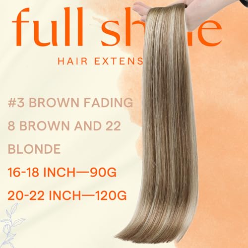 Image of Full Shine Genius Weft Hair Extensions, Ash Brown Beige Blonde 16 Inch | 90g 4 PCS, Invisible Tape Ins Human Hair Extensions, Seamless Construction, Full Shape, Easy Styling, Modern Looks