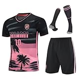 Boys' Soccer Jerseys Kids Shirt Youth Training clothes with Socks Gift Kit Set (black/pink, 12-13years)
