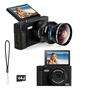 HD Digital Camera with Macro & Wide-Angle Lenses,64MP Autofocus Vlogging Camera with 3″ 180° Flip Screen,App Control, WiFi,Includes 64GB SD Card,18X Zoom –Travel Kit for Beginners & Creators &Teens