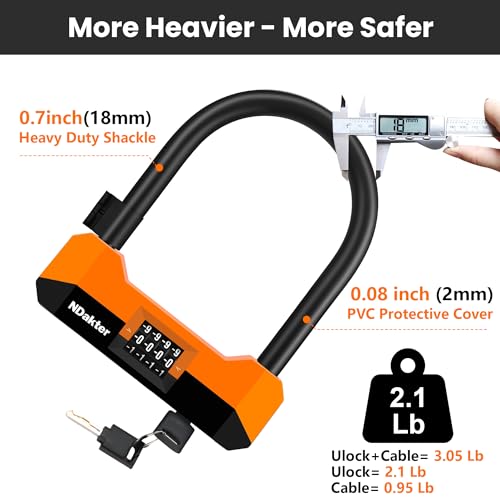 Image of NDakter Bike Locks Heavy Duty Anti Theft, 18mm Bicycle Combo U Lock, 4-Digit Resettable Combination Lock with 5FT Steel Cable and Bracket, for Electric Scooter, Ebike, Motorcycle (Orange)