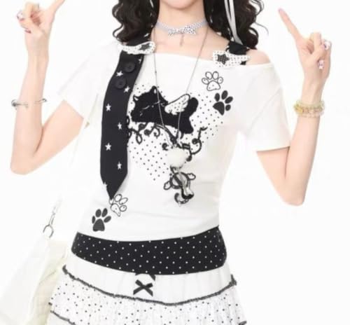 Image of Kawaii Cutecore Harajuku Y2k 2000s Tops Summer Preppy Aesthetic Alt Goth Emo Short Sleeve Graphic Tees