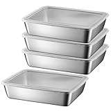 CGTQROVR 4pcs Edelstahl Lebensmittelbehälter Stapelbare Lebensmittelablagerung mit Plastikfleischdecker