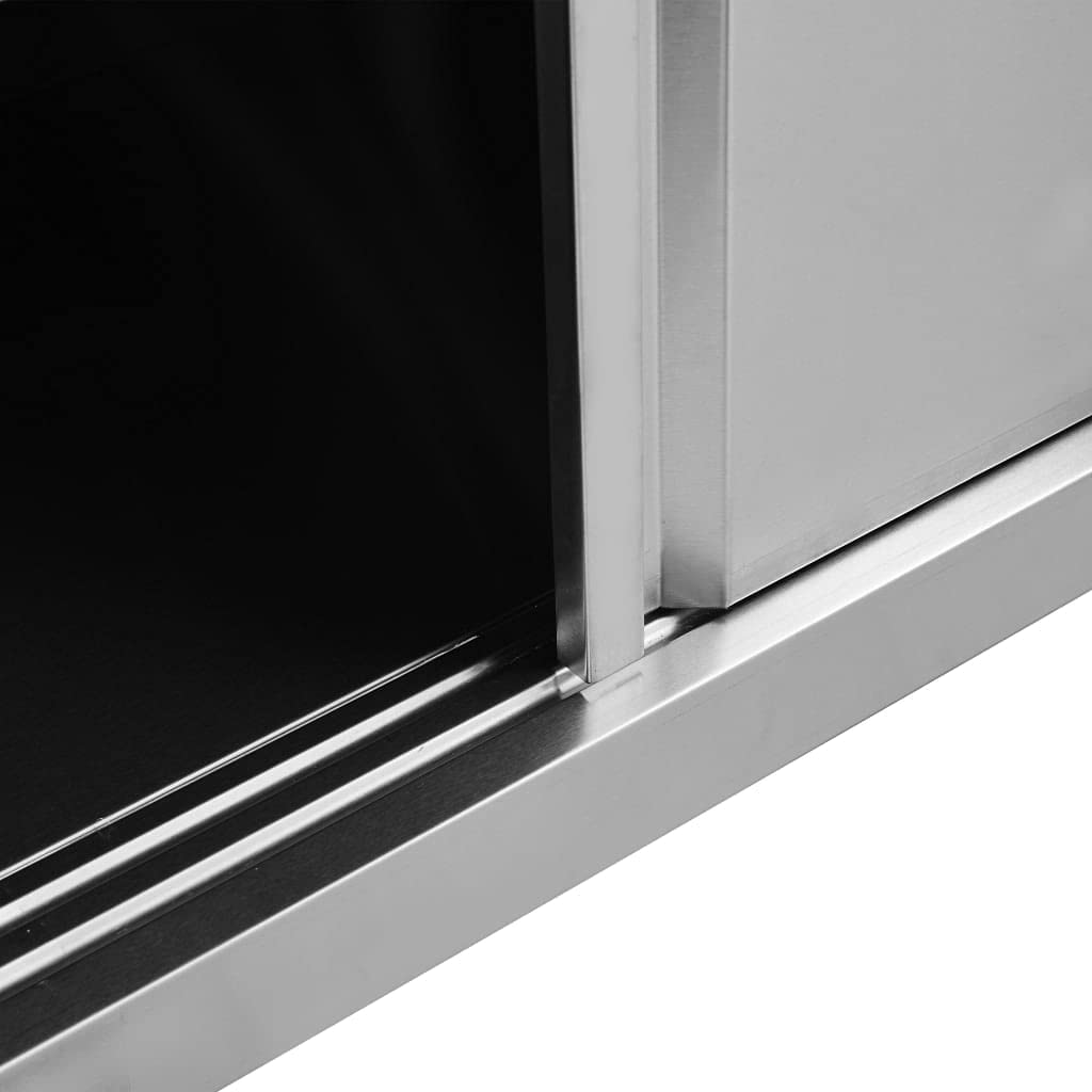 KOIECETA Armario de trabajo con puertas correderas, mesa de trabajo, acero inoxidable, 100 x 50 x (95-97) cm
