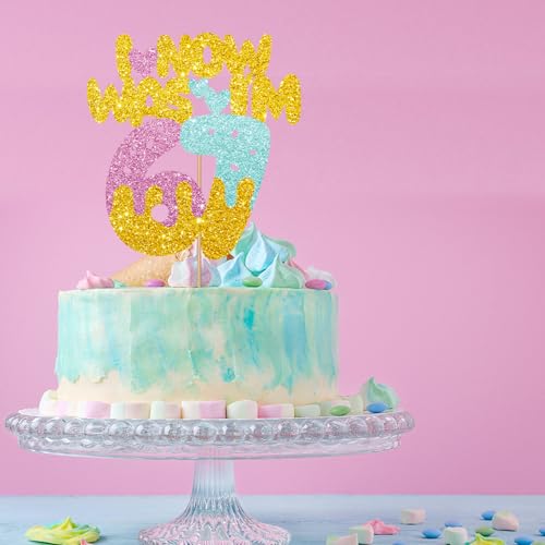 Ice Cream I Was 6 Now I'm 7 Cake Topper, Funny 6 7 Cake Topper for Girl 7th Birthday, Six Seven Birthday Cake Decor for Funny Slang Themed Party - Blue&Pink by PINKAAJ - Used condition - Image 5