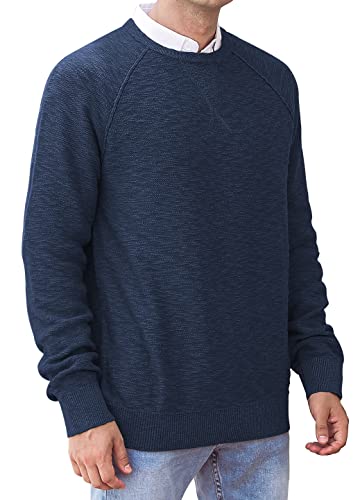 Nitagut Men's Crewneck Sweater Soft Cotton Rib Knit Casual Rglan Sleeve Classic Pullover Sweater Large Navy Blue #TOP1
