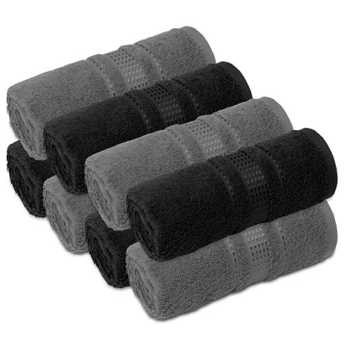 Melissa Linen, Fingertip Towels 8 Pack, 100% Turkish Cotton, Small Hand Towels for Body and Face, 12 x 18 in, Soft and Absorbent, Quick Dry, (Black-Dark Grey Fingertip Hand Towels)