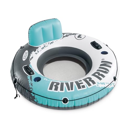 Image of INTEX 56825EP River Run 1 Inflatable Floating Lounge: Comfortable Backrest - Built-in Cup Holders - Durable Grab Handles - All Around Grab Rope - 220lb Weight Capacity - Color May Vary