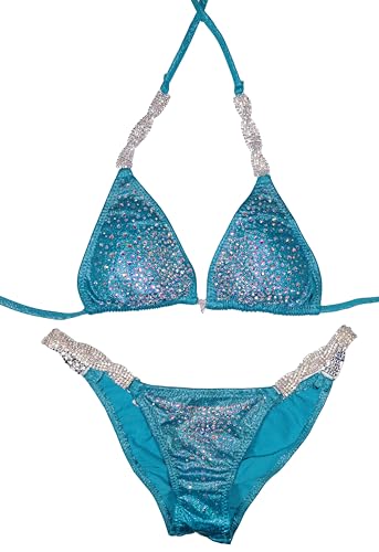 Turquoise Women's Competition Bikini Set, Top: A/B and C/D, Bottom Hip Size: S 28-31, M 32-34, L 34.5-36 Inches