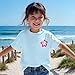 BeWithYou Cute Hawaiian T Shirts for Girls Kids Kawaii Pink Flower Shirt Aesthetic Hawaii Beach Hibiscus Graphic Tee Tops（Sky Blue,130）