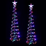 Macarrie 2 Pack 6 Ft Spiral Christmas Trees Outdoor Light Up Christmas Tree 125 LEDs Plug in Cone Tree Decoration with Star Topper for Holiday Winter Outside Yard Porch Home(Colorful)