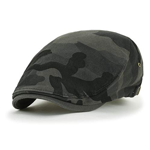 Ililily Camouflage Cotton Fitted Gatsby Newsboy Hat Cabbie Hunting Flat Cap, Dark Grey #TOP24