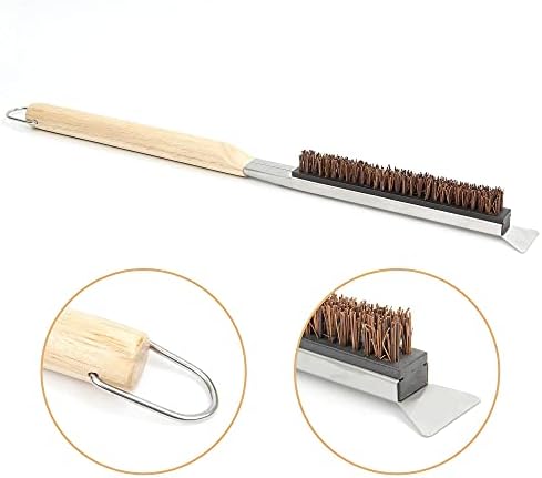 Pizza Oven Brush,Pizza Stone Cleaning Brush with Scraper,Barbecue Grill Cleaning Tool with Wood Handle,Pizza Stone Brush Kitchen Oven Accessories,Cleaning Brush for Kitchens,Portable BBQ Bake Tool