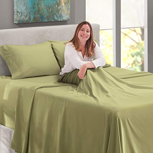 Image of Nestl Full Bed Sheet Set - Sage Green - 4-Piece Extra Deep Pocket | Instantly Soft, Night-One Ready (No Wash Required). Fits Extra Deep Pockets up to 24 Inches, 360-Degree Elastic Grip