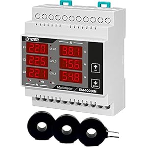Tense Elektronik EM-100DIN inbouwmeter multimeter voor het meten van stroom (1A-100A), spanning en frequentie in 3…