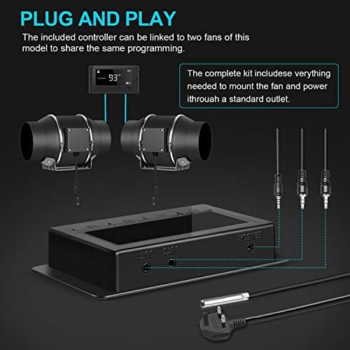 Aygrochy 4 inch Inline Duct Fan with Temperature and Humidity Controller, Extractor Fan for Booster, Grow Tents, Ventilation and Extractor Fan.